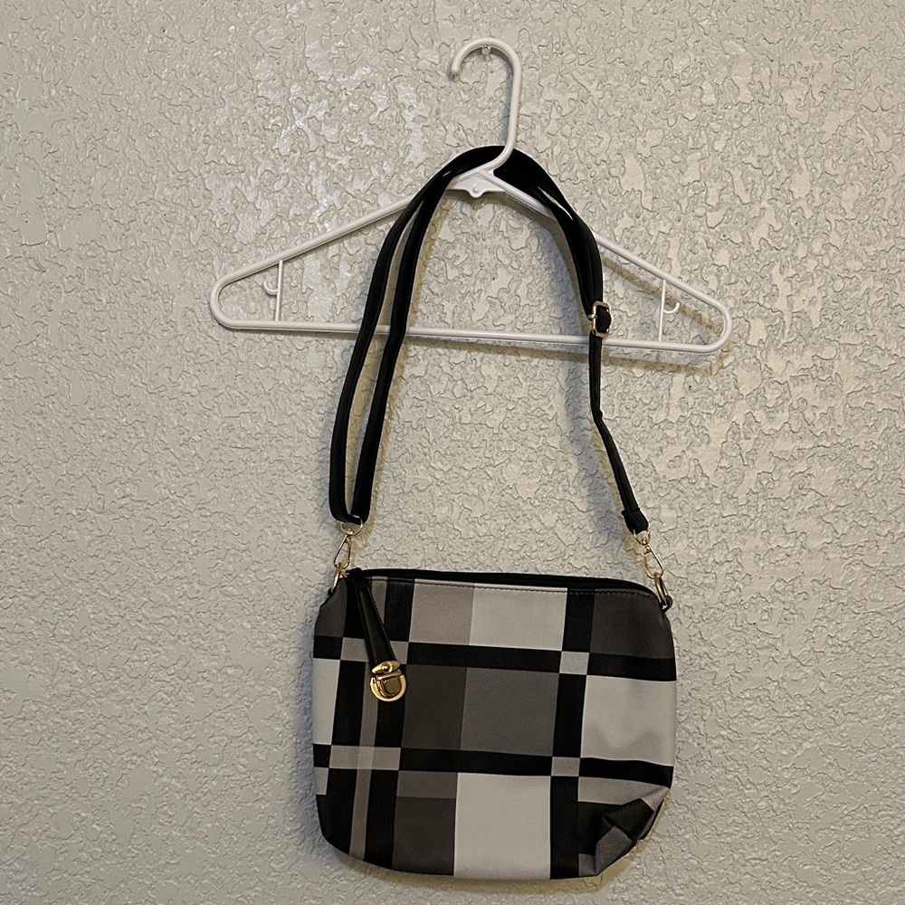 Stylish Black and Gray Checkered Women's Bag